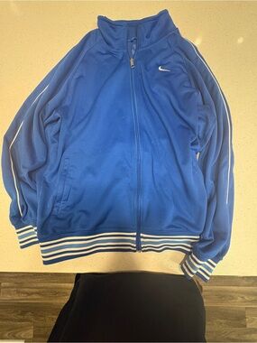 Nike Blue Track Bomber Jacket with White Stripes